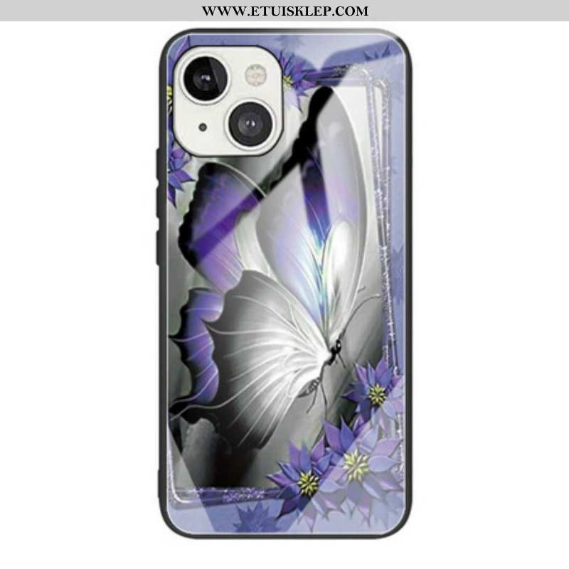 Etui do iPhone 13 Mini Fioletowe Szkło Hartowane W Kształcie Motyla